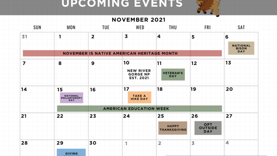 November 2021 Calendar of Events National Park Trust